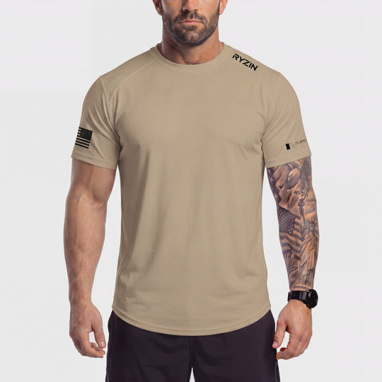 RYZIN Performance Tee, Tan 360 view